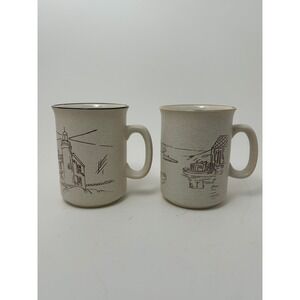 Collection Manoir Vintage Speckled Stoneware Mugs Set 2 Lighthouse Harbor Korea